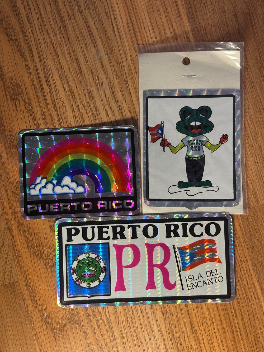 Vintage Holographic Puerto Rico Pride Decals Stickers Coqui Rainbow Lot 3